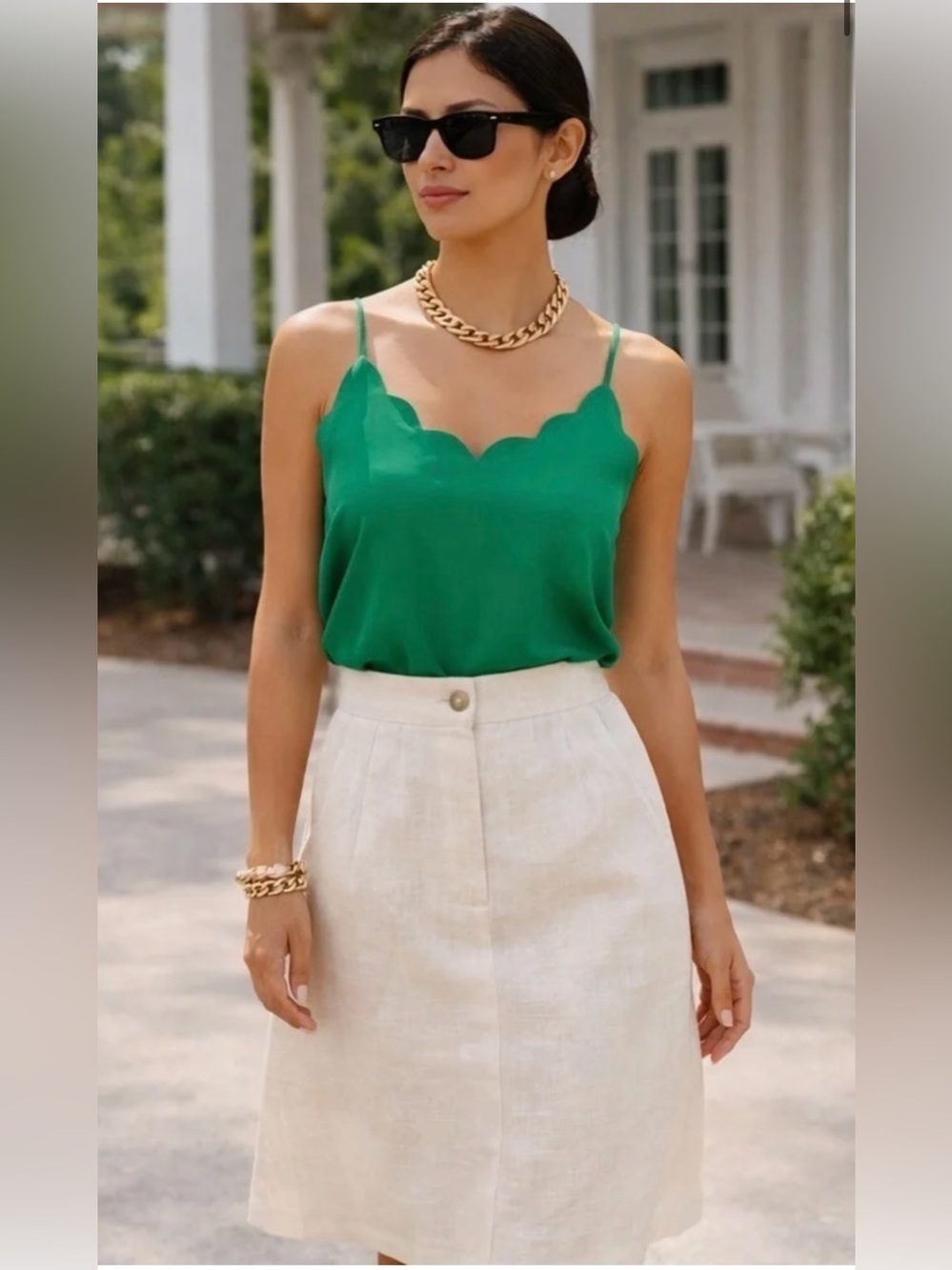 J. Crew Kelly Green Scallop-Edge Matte Silky Camisole